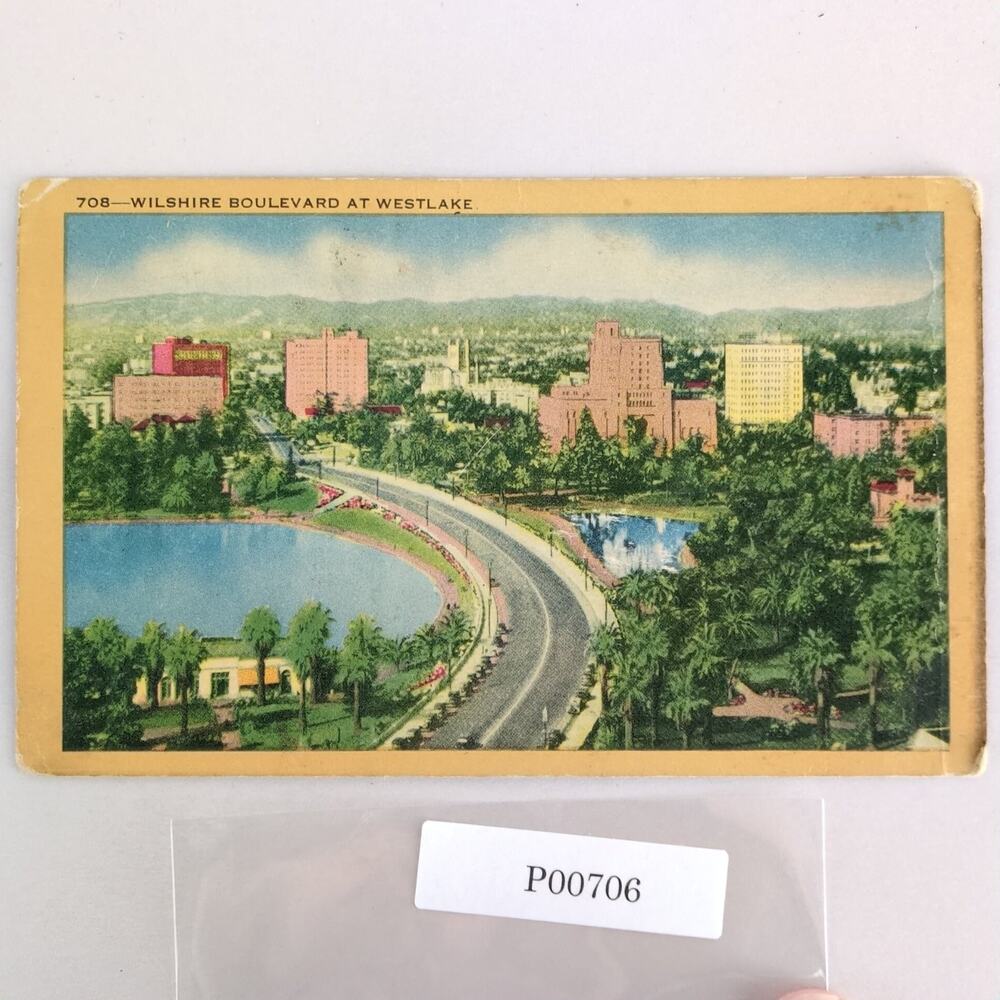 Wilshire Boulevard at Westlake Los Angeles California 1920s Postcard Longshaw CA